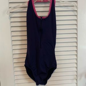 MOTIONWEAR navy blue and pink halter leotard